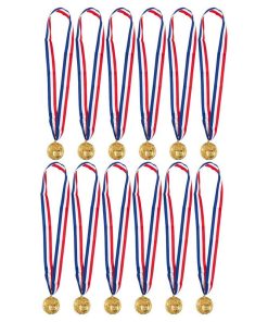 6-Pack Gold 1st Place Award Medal Set - Metal Olympic Style for Sports, Competitions, Spelling Bees, Party Favors, 2.5 Inches in Diameter with 32-Inch
